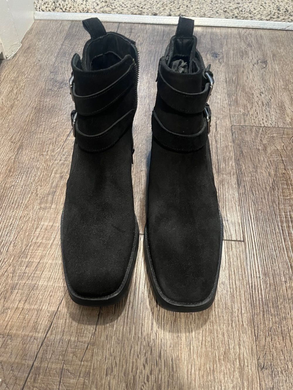 Aldo Black Suede Boots with Buckle Straps